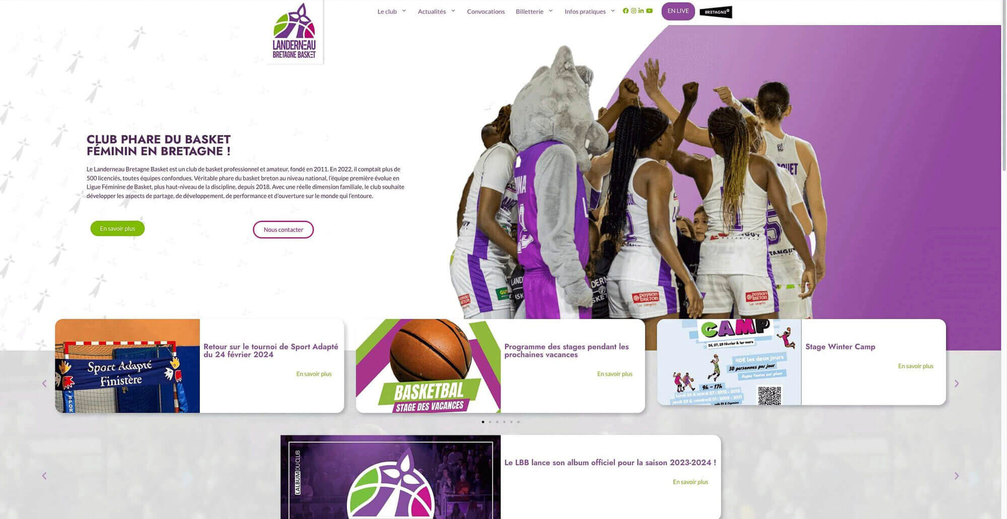 Landerneau Bretagne Basket - Création de site internet - Agence de communication et création de site web Brest - Anaximandre